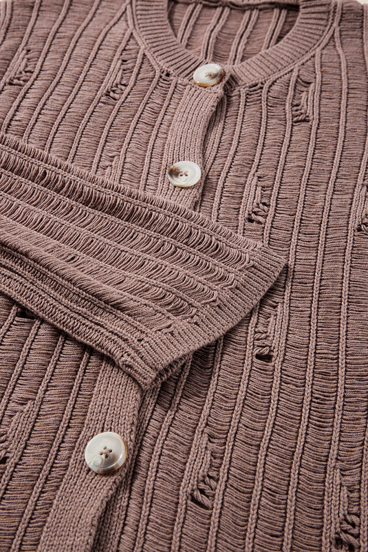 DLLS43 -Goat Cut Out Textured Knit Buttoned Cardigan