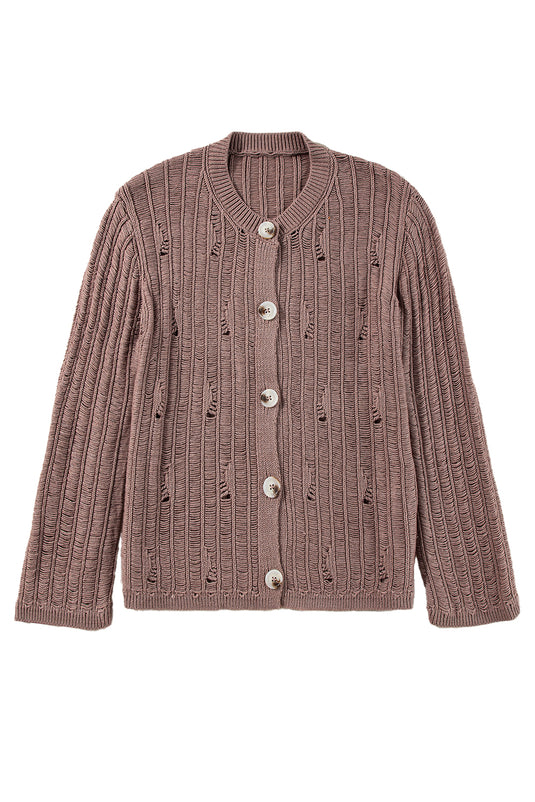 DLLS43 -Goat Cut Out Textured Knit Buttoned Cardigan