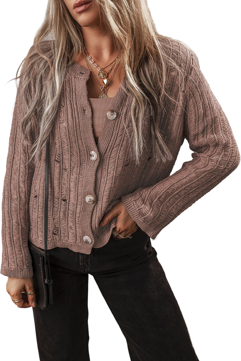 Load image into Gallery viewer, DLLS43 -Goat Cut Out Textured Knit Buttoned Cardigan
