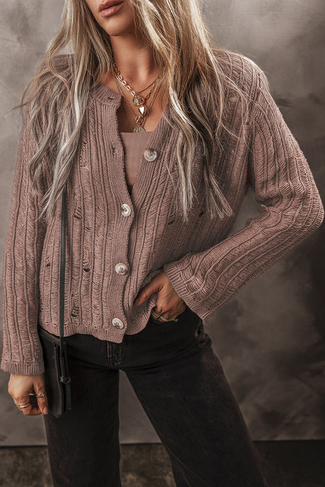 DLLS43 -Goat Cut Out Textured Knit Buttoned Cardigan