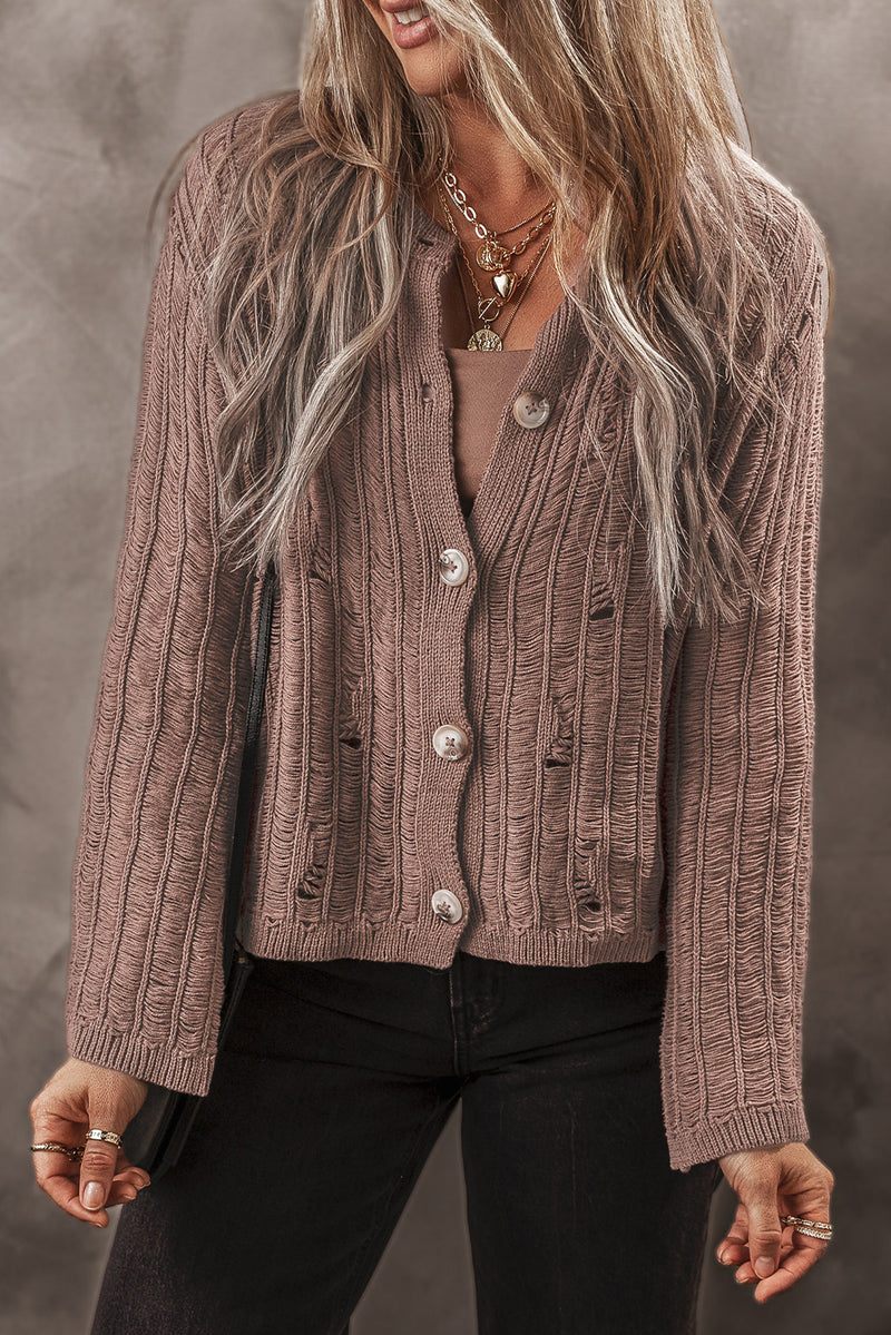 Load image into Gallery viewer, DLLS43 -Goat Cut Out Textured Knit Buttoned Cardigan

