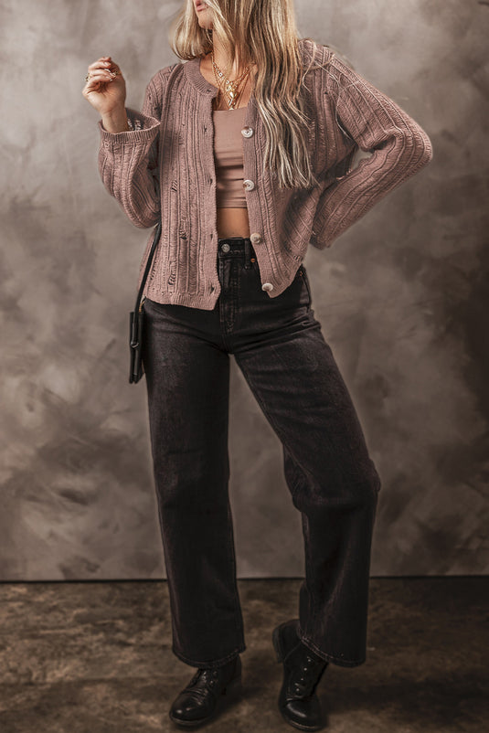 DLLS43 -Goat Cut Out Textured Knit Buttoned Cardigan