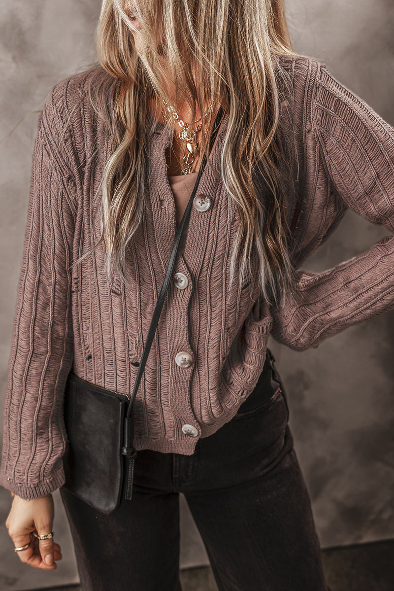 Load image into Gallery viewer, DLLS43 -Goat Cut Out Textured Knit Buttoned Cardigan
