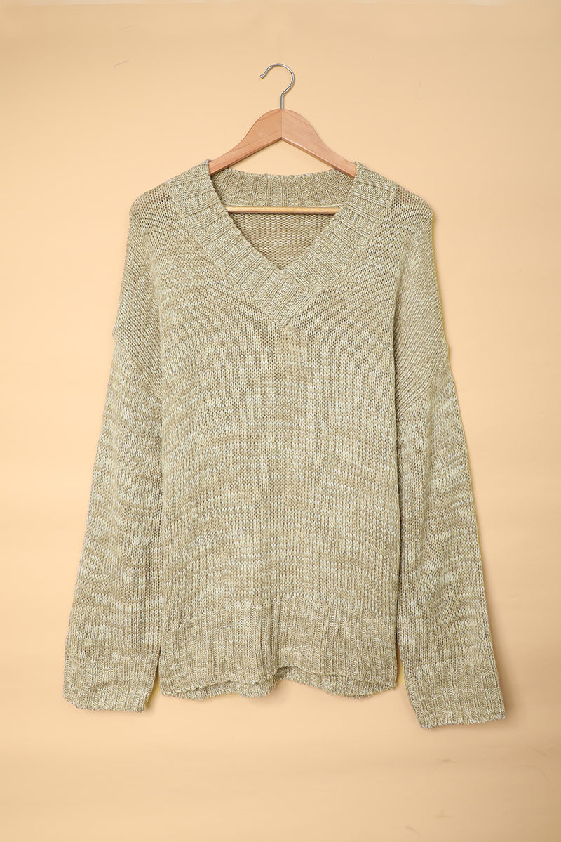 Load image into Gallery viewer, DLLS35 - Gray V Neck Drop Shoulder Knitted Sweater
