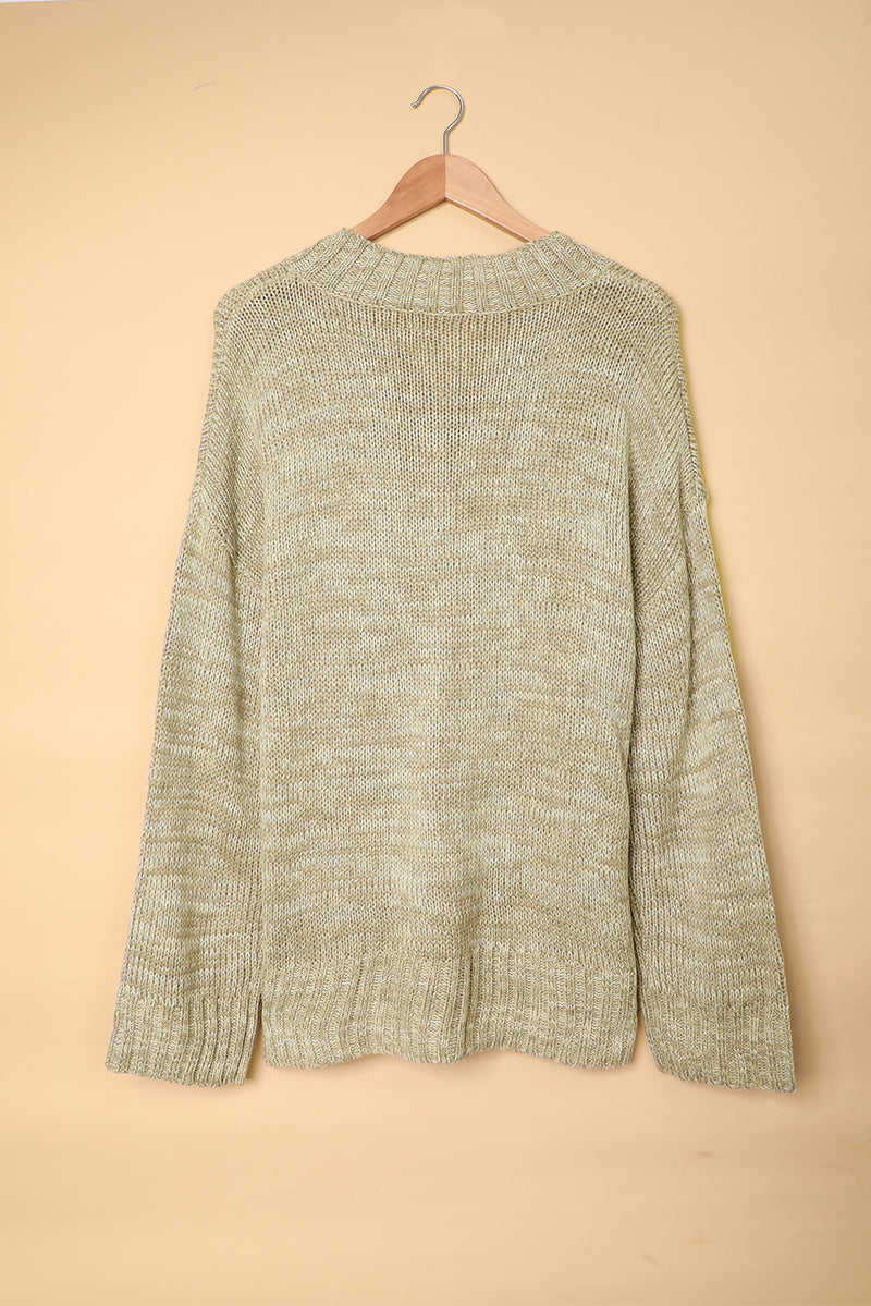 Load image into Gallery viewer, DLLS35 - Gray V Neck Drop Shoulder Knitted Sweater
