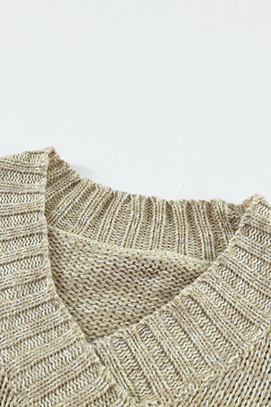 DLLS35 - Gray V Neck Drop Shoulder Knitted Sweater