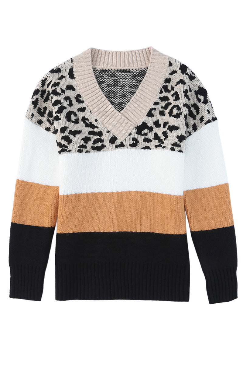 Load image into Gallery viewer, DLLS95 - Khaki Leopard Color Block Long Sleeve Sweater
