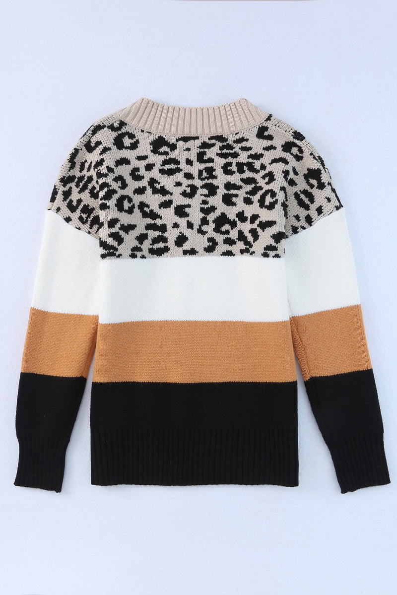 Load image into Gallery viewer, DLLS95 - Khaki Leopard Color Block Long Sleeve Sweater
