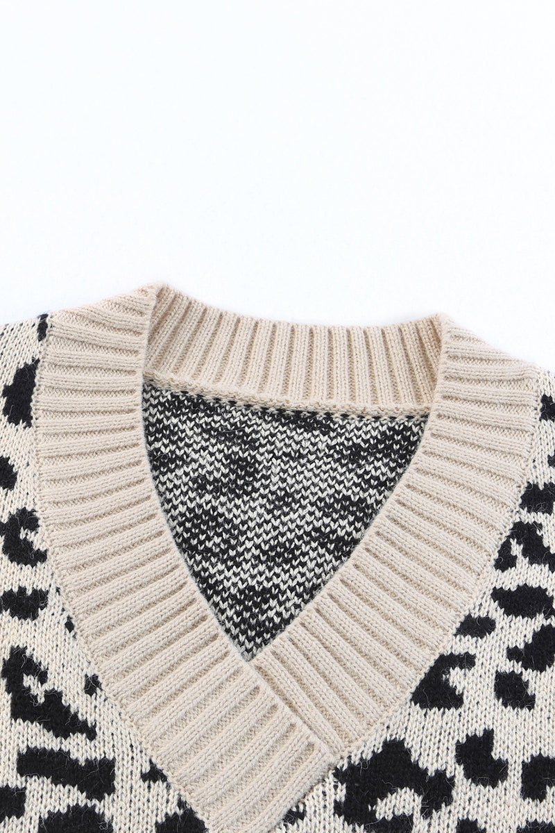 Load image into Gallery viewer, DLLS95 - Khaki Leopard Color Block Long Sleeve Sweater
