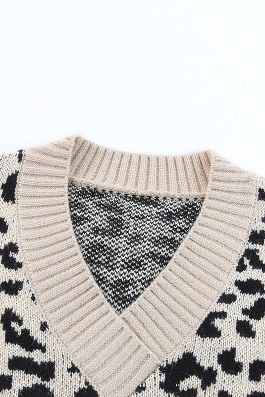DLLS95 - Khaki Leopard Color Block Long Sleeve Sweater