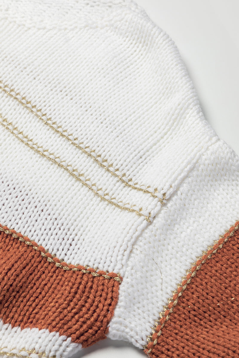 Load image into Gallery viewer, DLLS38 -White Striped Knit Puff Sleeve Casual Sweater
