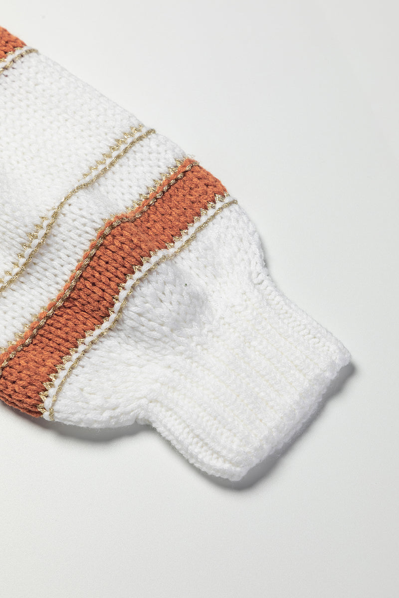 Load image into Gallery viewer, DLLS38 -White Striped Knit Puff Sleeve Casual Sweater
