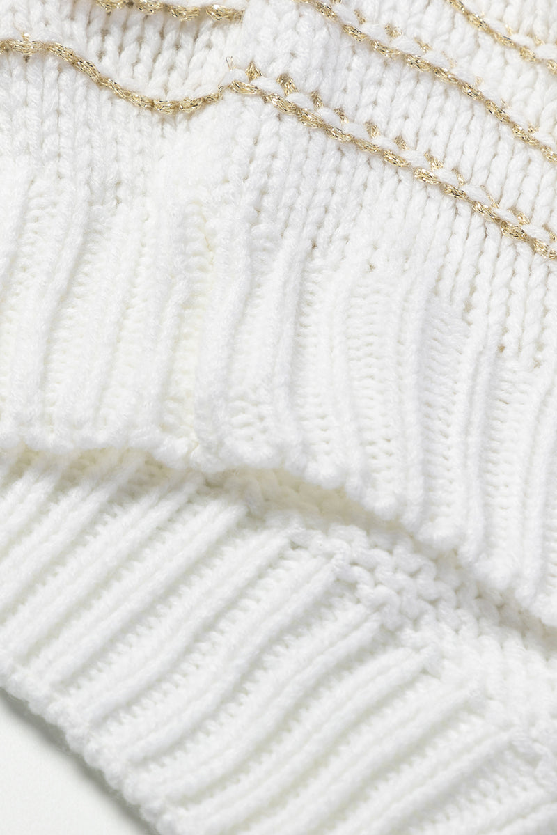 Load image into Gallery viewer, DLLS38 -White Striped Knit Puff Sleeve Casual Sweater
