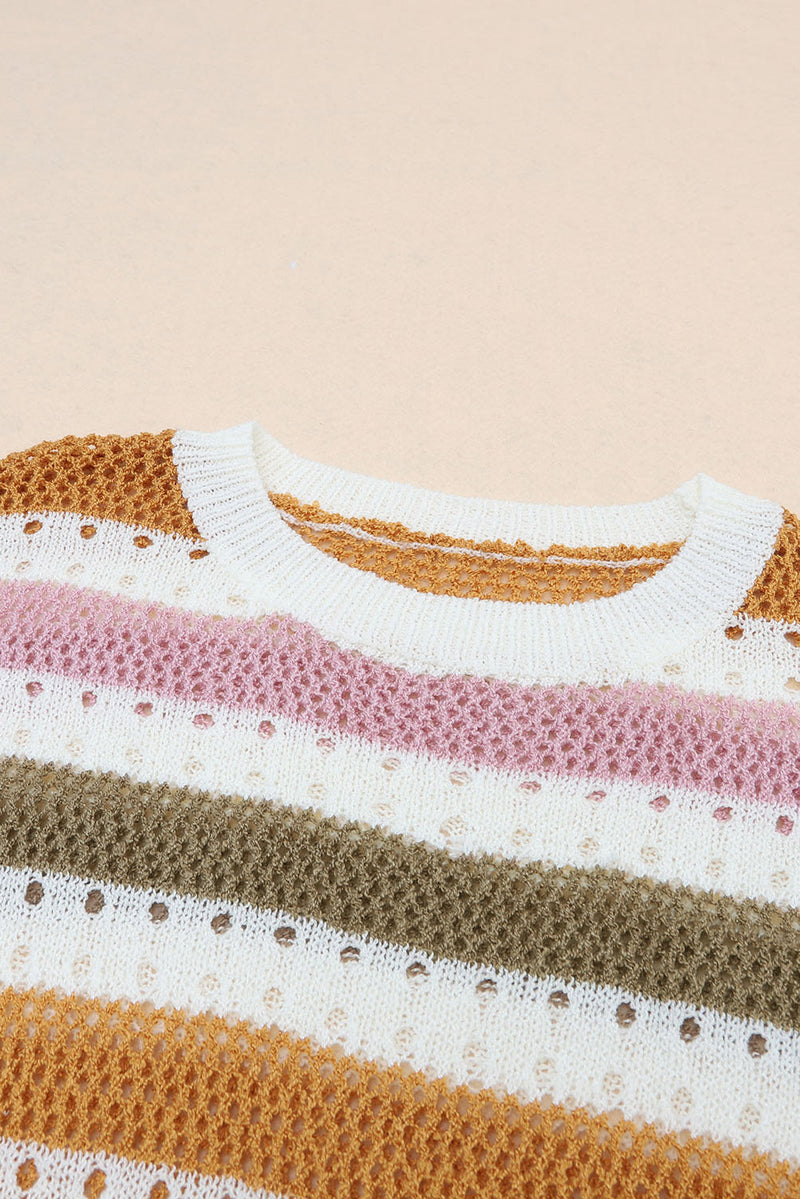 Load image into Gallery viewer, DLLS69 - Multicolor Striped Hollowed Knitted Loose Sweater
