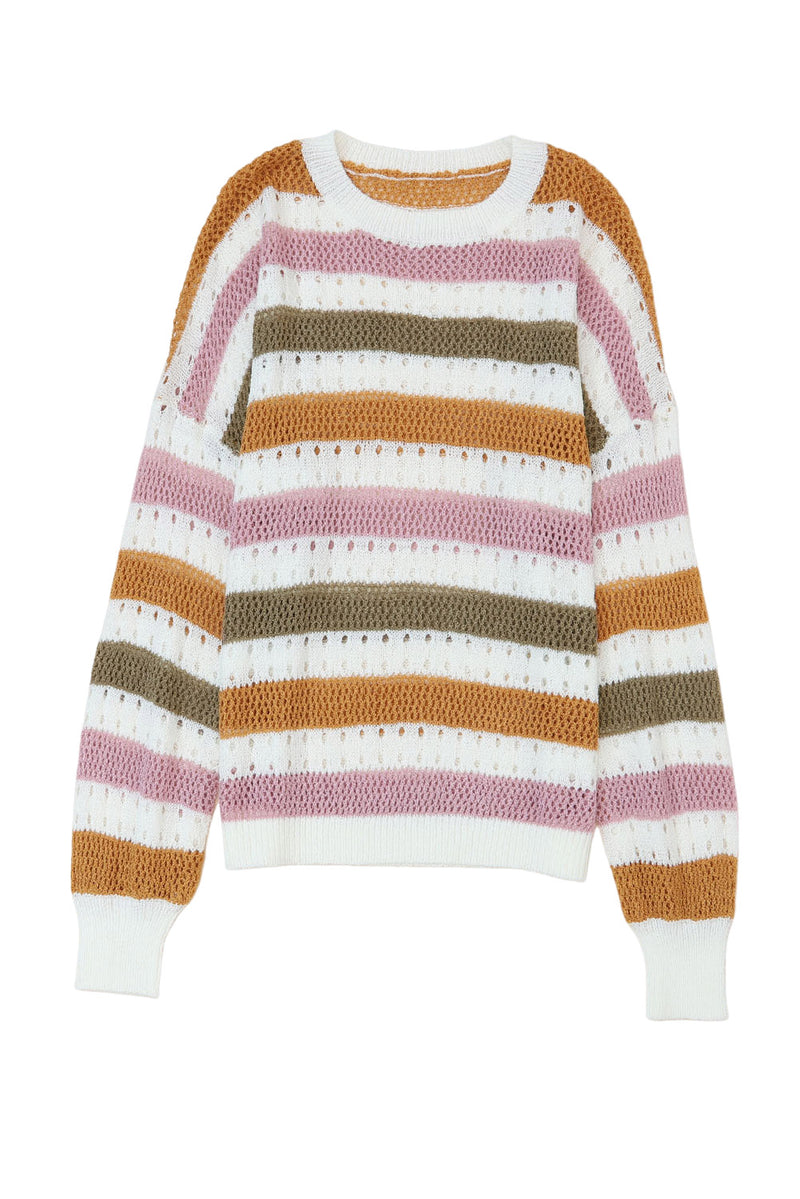 Load image into Gallery viewer, DLLS69 - Multicolor Striped Hollowed Knitted Loose Sweater
