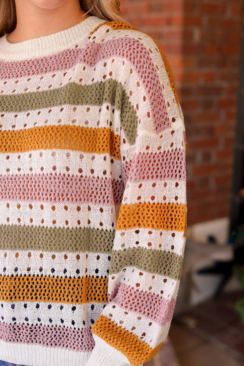 Load image into Gallery viewer, DLLS69 - Multicolor Striped Hollowed Knitted Loose Sweater
