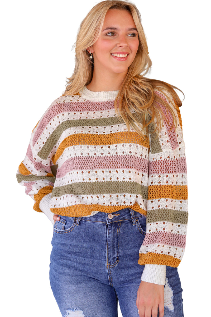 Load image into Gallery viewer, DLLS69 - Multicolor Striped Hollowed Knitted Loose Sweater
