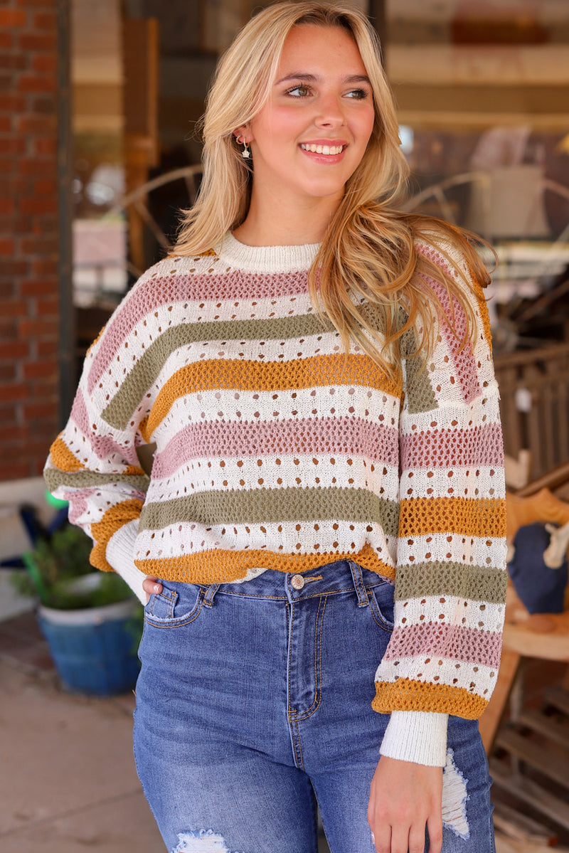 Load image into Gallery viewer, DLLS69 - Multicolor Striped Hollowed Knitted Loose Sweater

