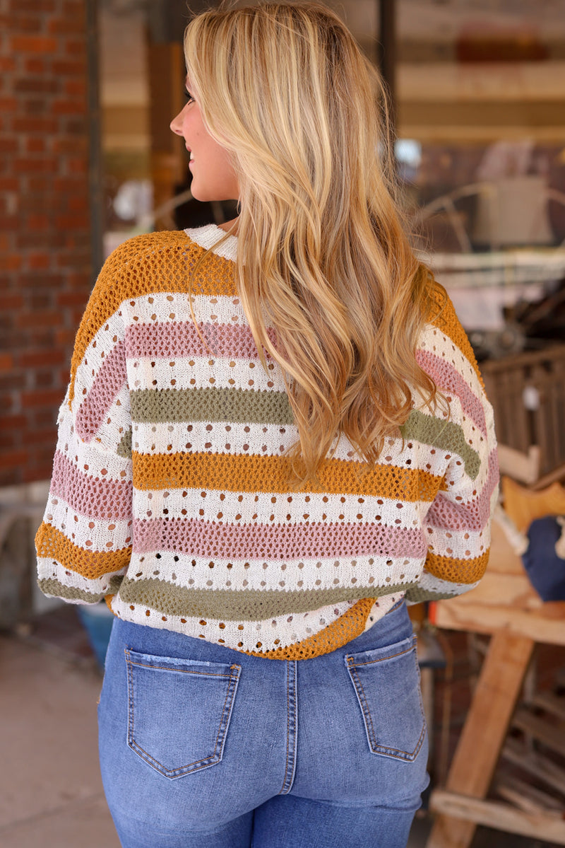 Load image into Gallery viewer, DLLS69 - Multicolor Striped Hollowed Knitted Loose Sweater
