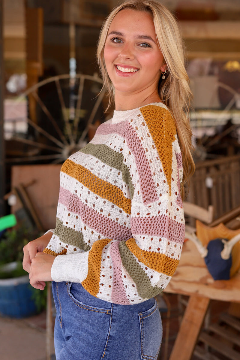 Load image into Gallery viewer, DLLS69 - Multicolor Striped Hollowed Knitted Loose Sweater
