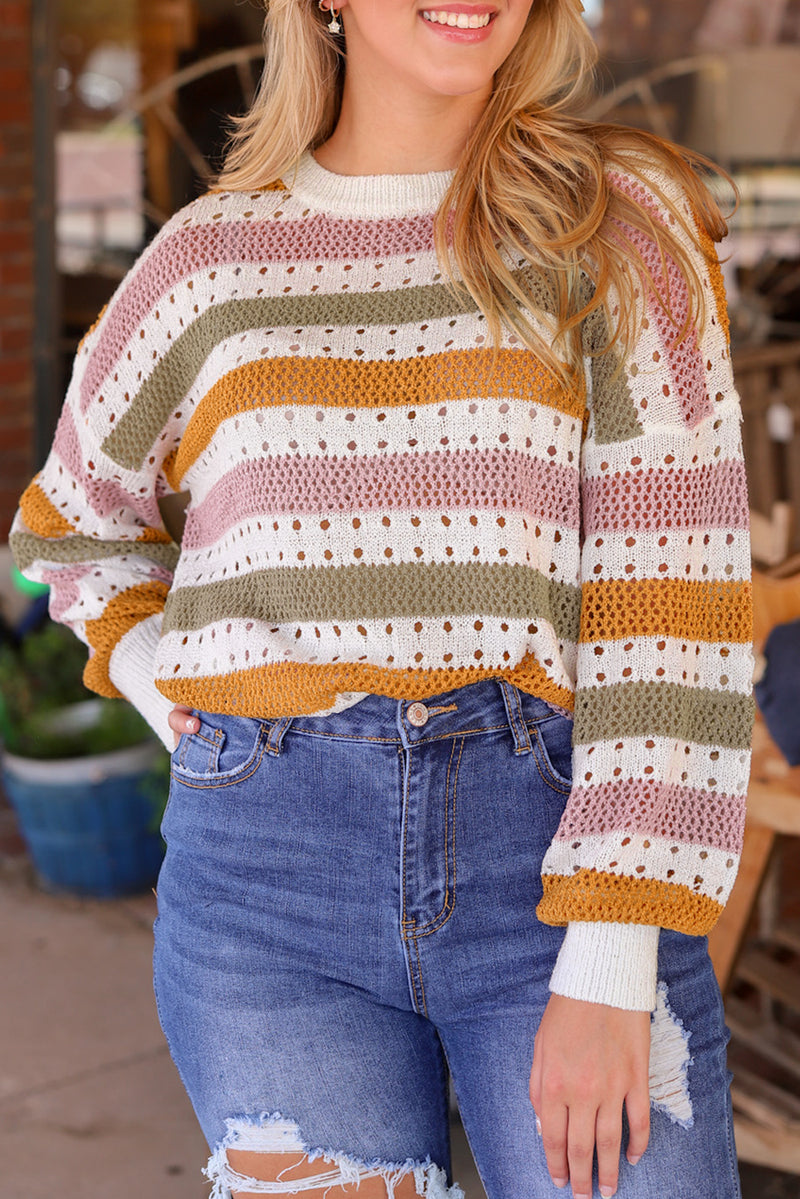 Load image into Gallery viewer, DLLS69 - Multicolor Striped Hollowed Knitted Loose Sweater
