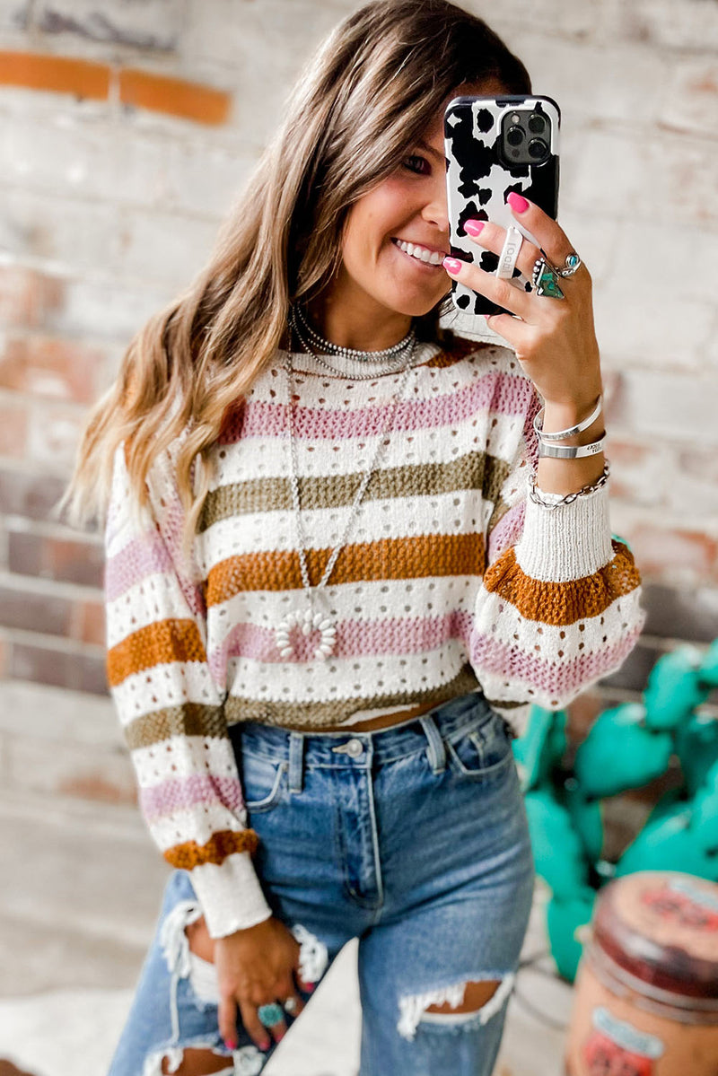 Load image into Gallery viewer, DLLS69 - Multicolor Striped Hollowed Knitted Loose Sweater
