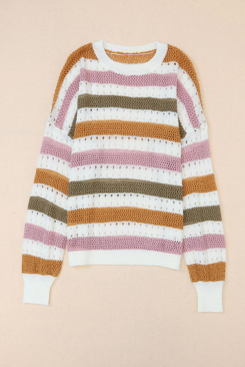 Load image into Gallery viewer, DLLS69 - Multicolor Striped Hollowed Knitted Loose Sweater
