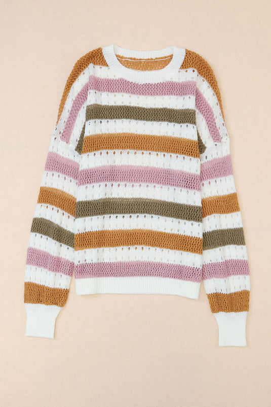 DLLS69 - Multicolor Striped Hollowed Knitted Loose Sweater