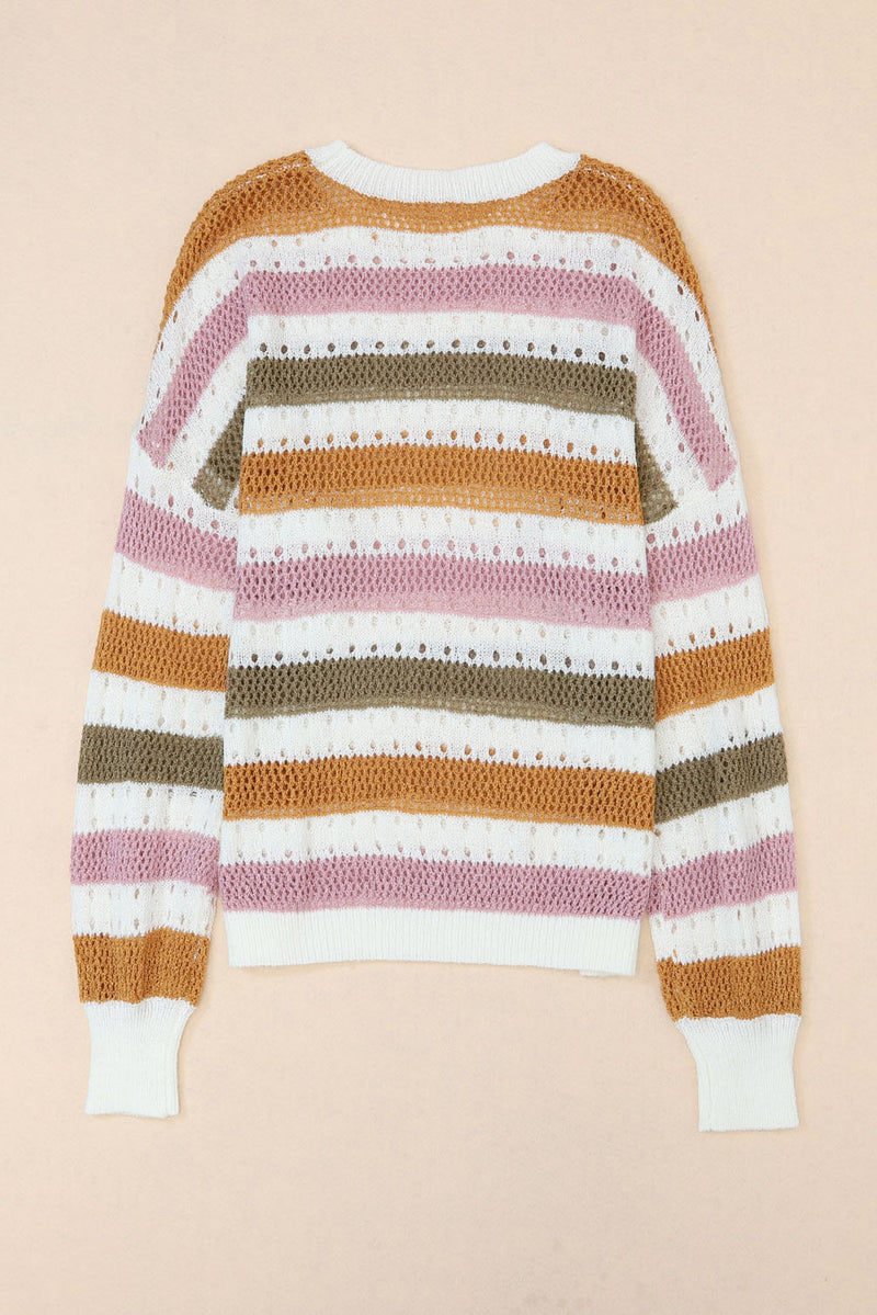 Load image into Gallery viewer, DLLS69 - Multicolor Striped Hollowed Knitted Loose Sweater
