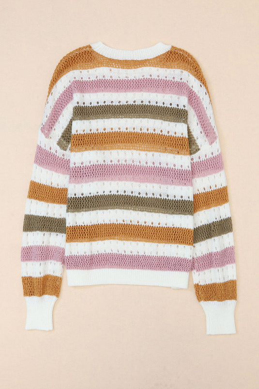 DLLS69 - Multicolor Striped Hollowed Knitted Loose Sweater
