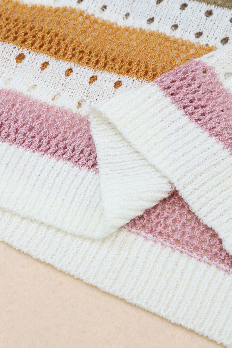 Load image into Gallery viewer, DLLS69 - Multicolor Striped Hollowed Knitted Loose Sweater
