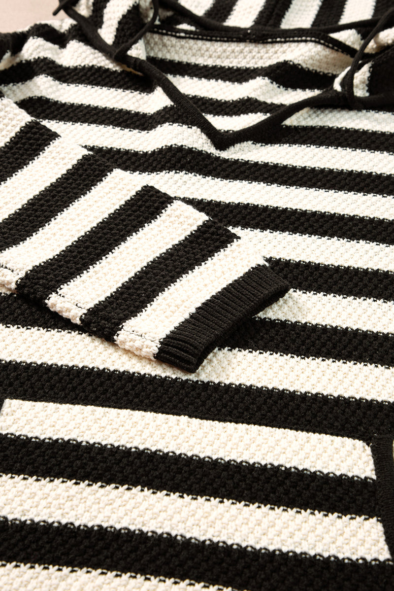 Load image into Gallery viewer, DLLS45 -White Stripe V Neck Pocketed Drawstring Hooded Sweater
