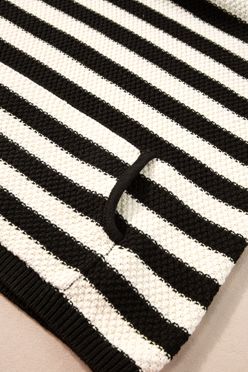 Load image into Gallery viewer, DLLS45 -White Stripe V Neck Pocketed Drawstring Hooded Sweater
