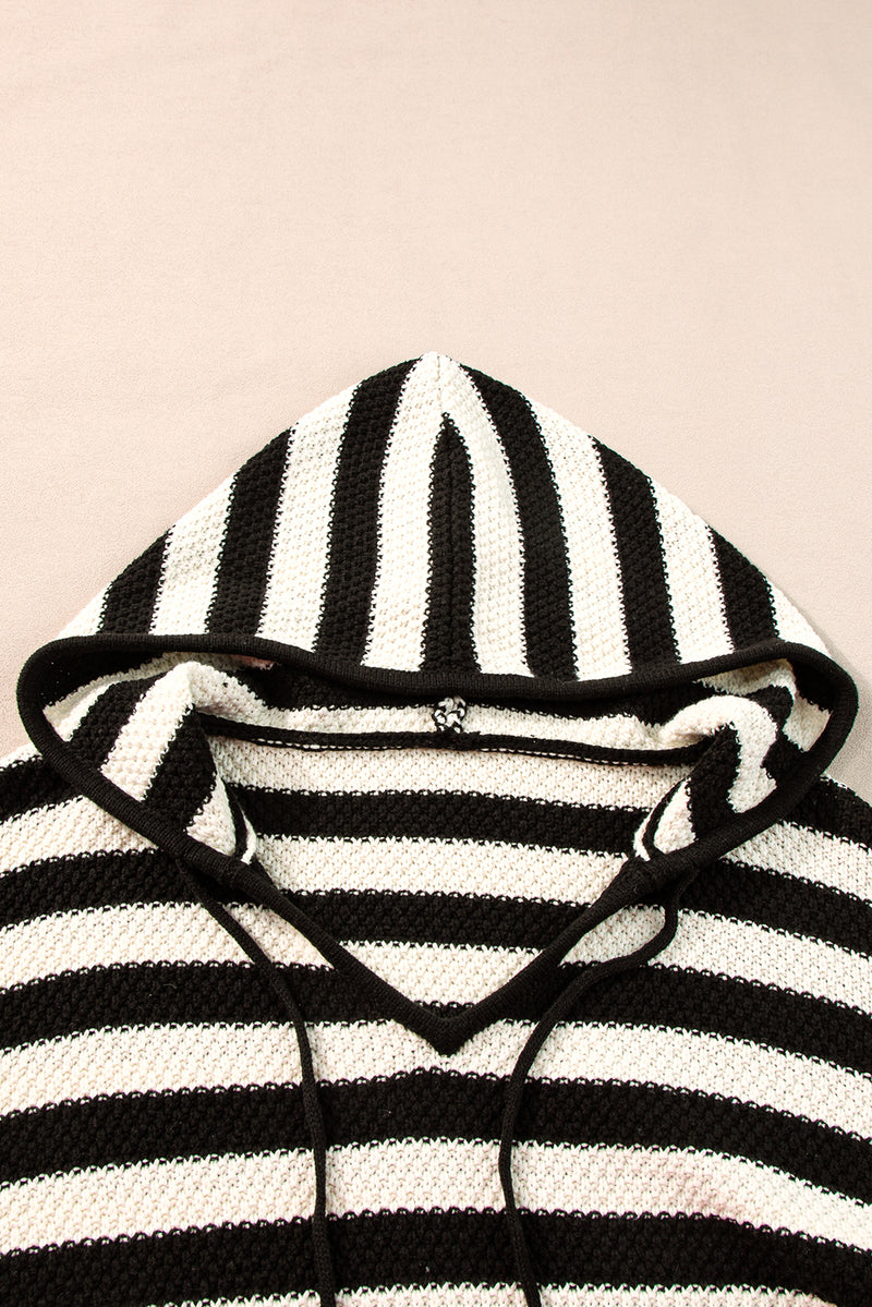 Load image into Gallery viewer, DLLS45 -White Stripe V Neck Pocketed Drawstring Hooded Sweater
