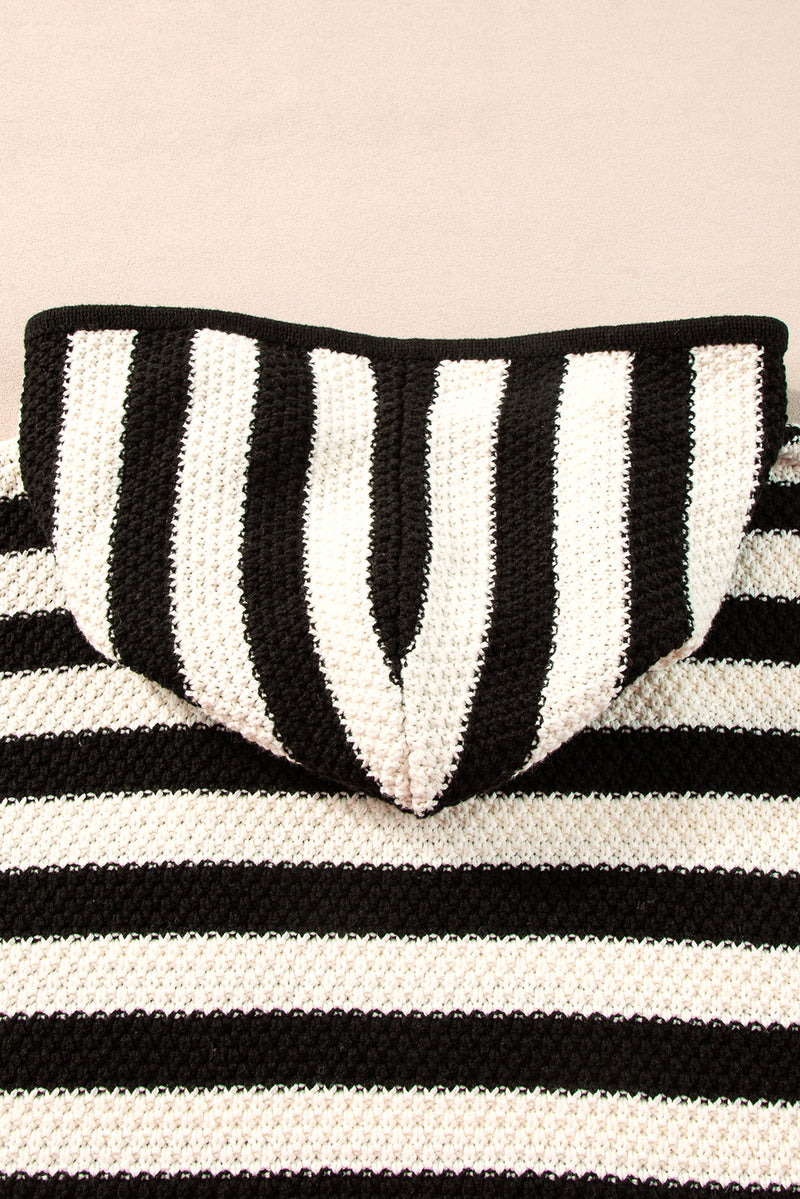 Load image into Gallery viewer, DLLS45 -White Stripe V Neck Pocketed Drawstring Hooded Sweater
