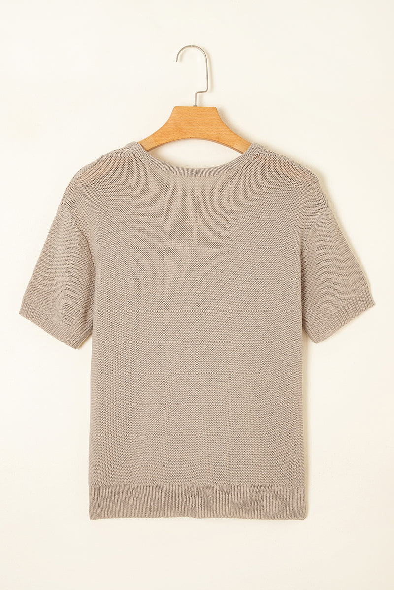 Load image into Gallery viewer, DLLS46 -Beige Shiny Knitted Short Sleeve Drop Shoulder Sweater

