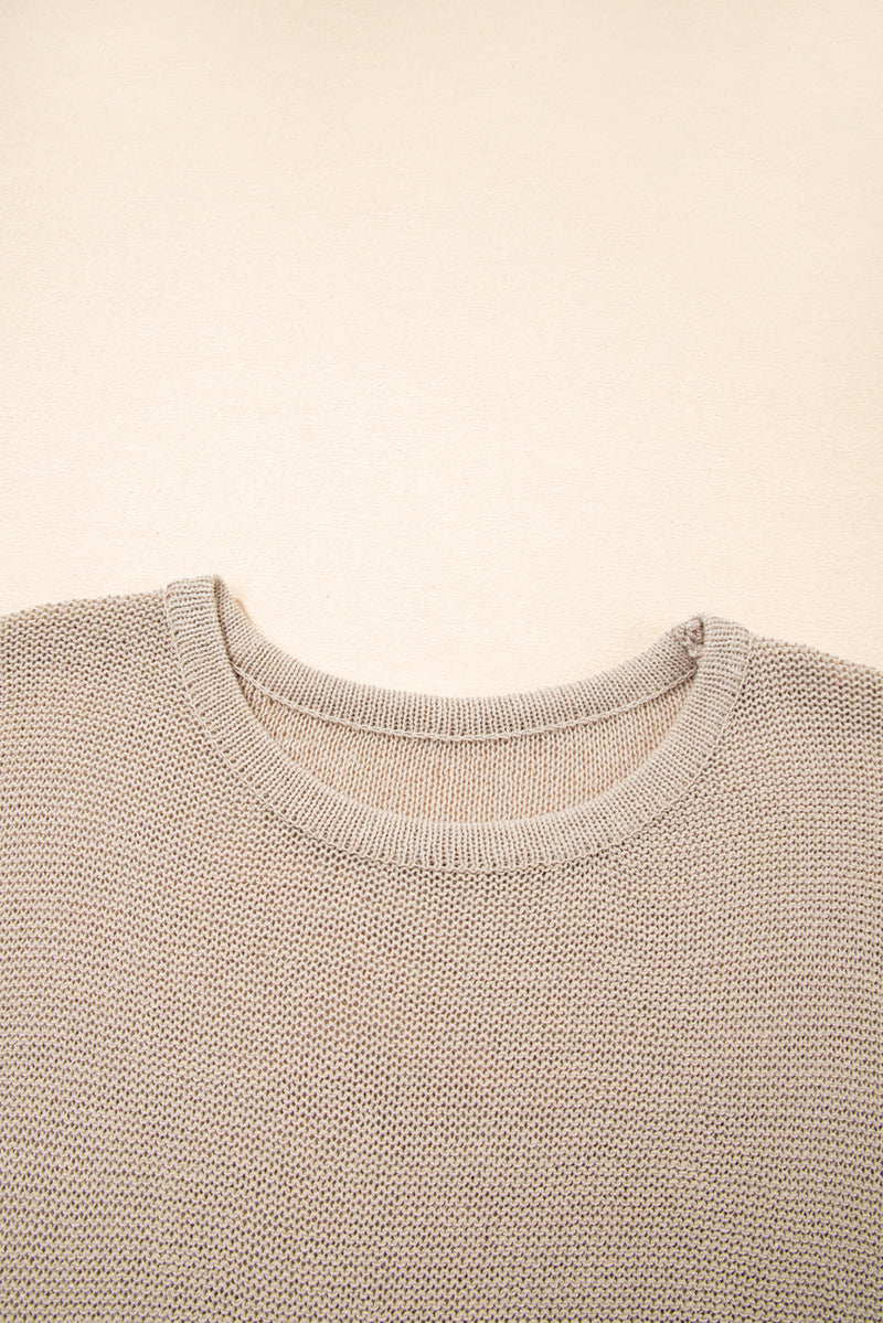 Load image into Gallery viewer, DLLS46 -Beige Shiny Knitted Short Sleeve Drop Shoulder Sweater
