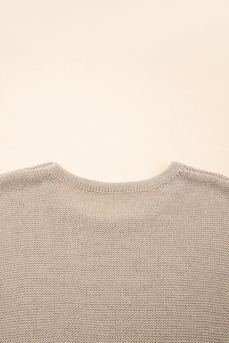 Load image into Gallery viewer, DLLS46 -Beige Shiny Knitted Short Sleeve Drop Shoulder Sweater
