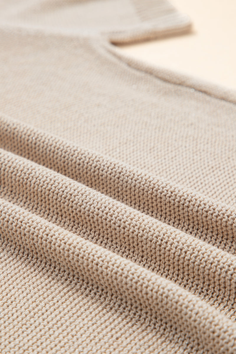 Load image into Gallery viewer, DLLS46 -Beige Shiny Knitted Short Sleeve Drop Shoulder Sweater
