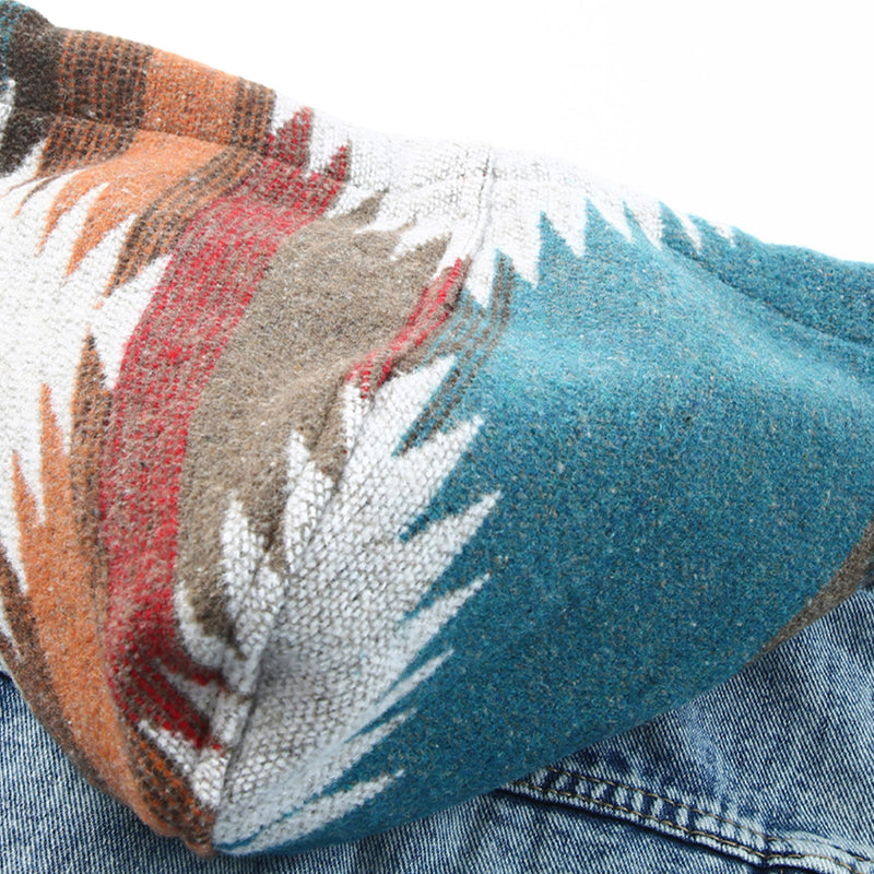 Load image into Gallery viewer, DLLS91 - Multicolor Aztec Print Frayed Hem Denim Jacket
