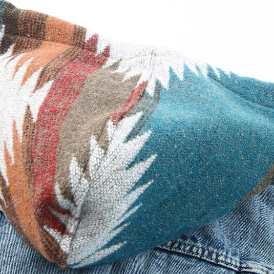 DLLS91 - Multicolor Aztec Print Frayed Hem Denim Jacket