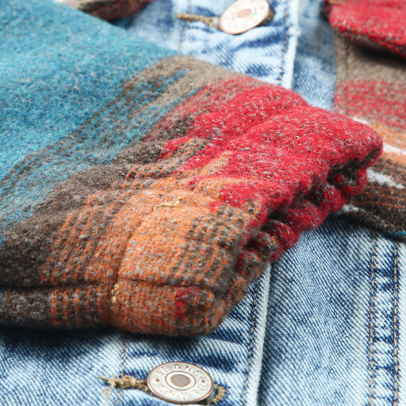 Load image into Gallery viewer, DLLS91 - Multicolor Aztec Print Frayed Hem Denim Jacket
