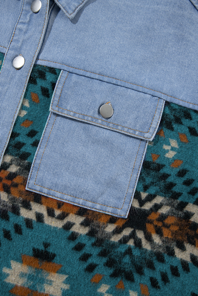 Load image into Gallery viewer, DLLS89 - Blue Aztec Printed Denim Jacket
