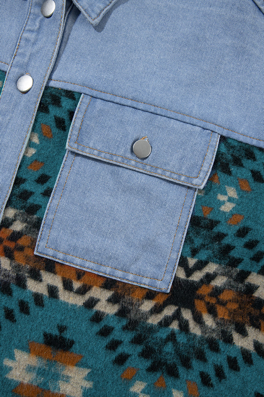 DLLS89 - Blue Aztec Printed Denim Jacket