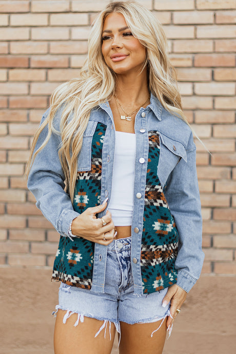 DLLS89 - Blue Aztec Printed Denim Jacket