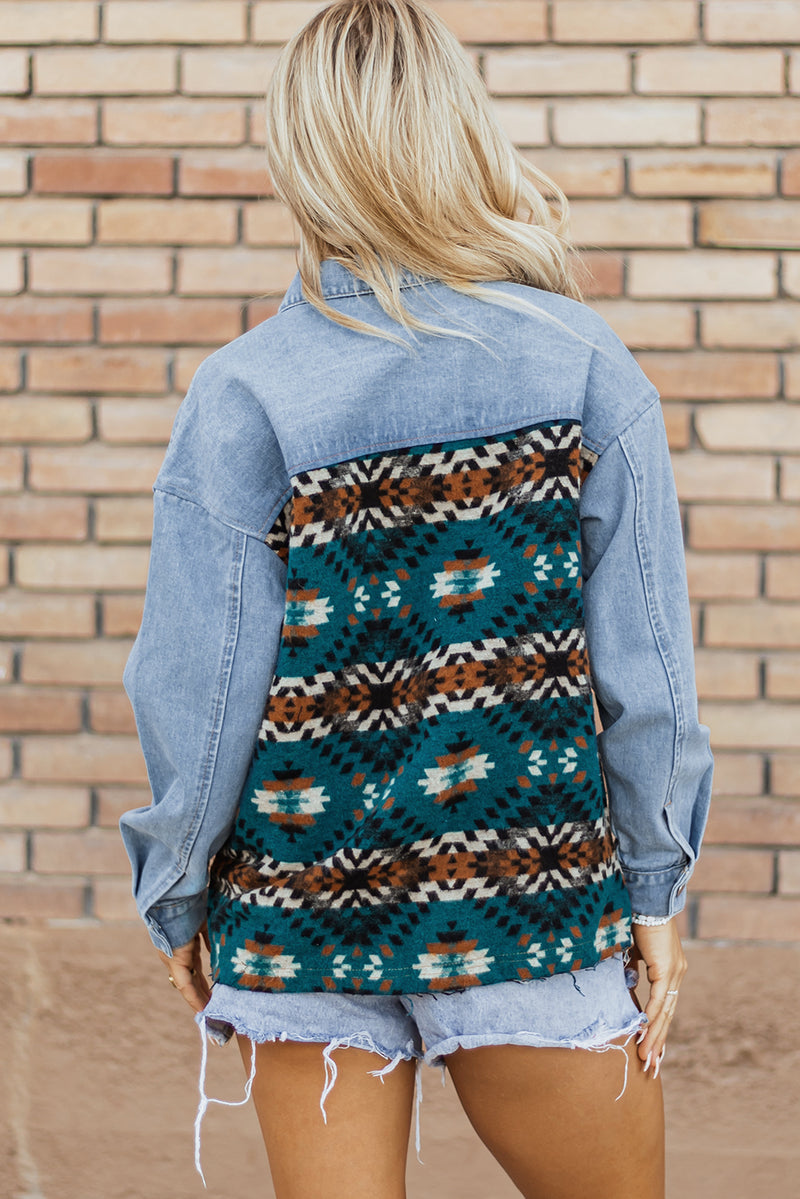 Load image into Gallery viewer, DLLS89 - Blue Aztec Printed Denim Jacket

