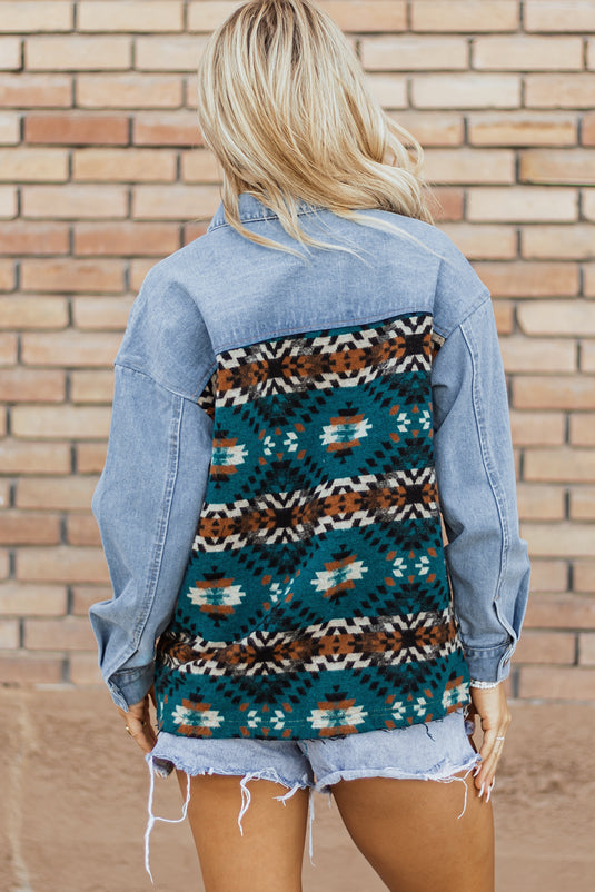 DLLS89 - Blue Aztec Printed Denim Jacket