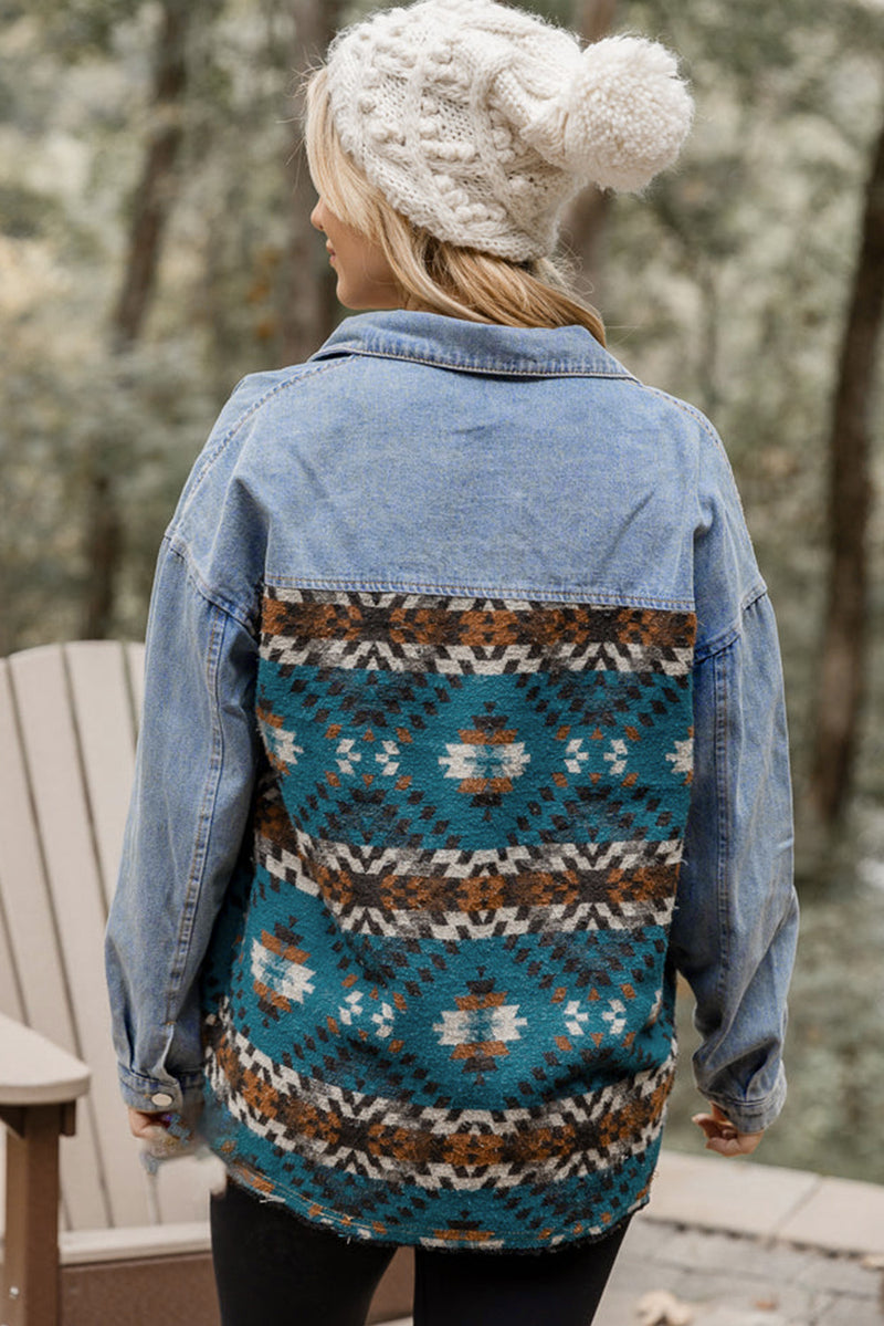 Load image into Gallery viewer, DLLS89 - Blue Aztec Printed Denim Jacket

