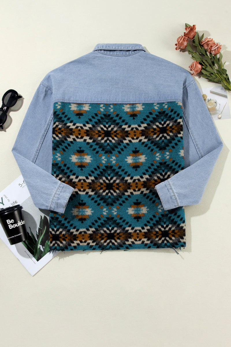 Load image into Gallery viewer, DLLS89 - Blue Aztec Printed Denim Jacket
