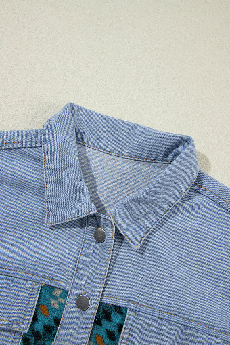 Load image into Gallery viewer, DLLS89 - Blue Aztec Printed Denim Jacket
